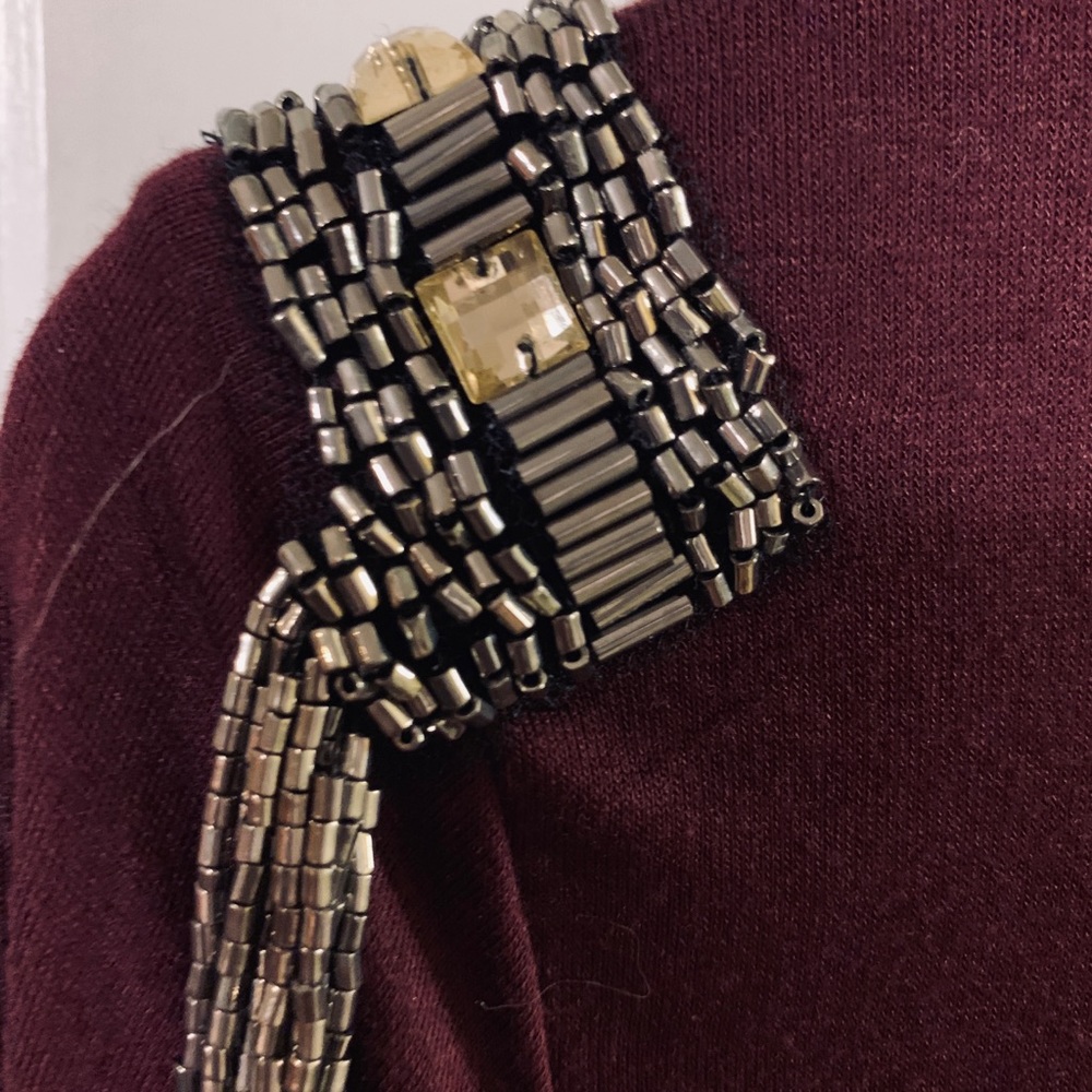 BKE Burgandy Military Embellished Zip Front Top - Picture 4 of 8